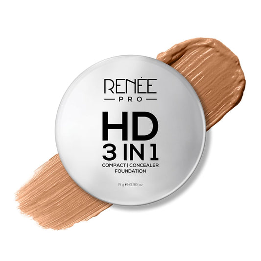 RENEE PRO HD 3 In 1 Compact - Sable 9 Gm, Works As Concealer, Foundation & Powder, SPF 20, Matte Finish, High Coverage, Ultralight & Silky Smooth Finish, Enriched With Vitamin E, C & Aloe Vera