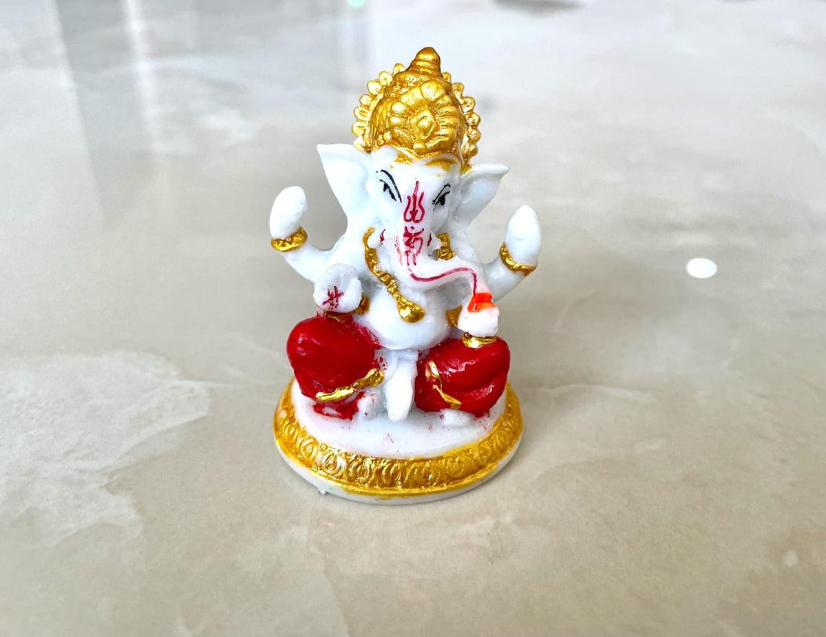 Ganesha Idol Sitting Position for Home Decor Polyresin Material, Suitable for car Dashboard, Home, Table/Showpiece for Living Room 12x5x7 cm (Red)