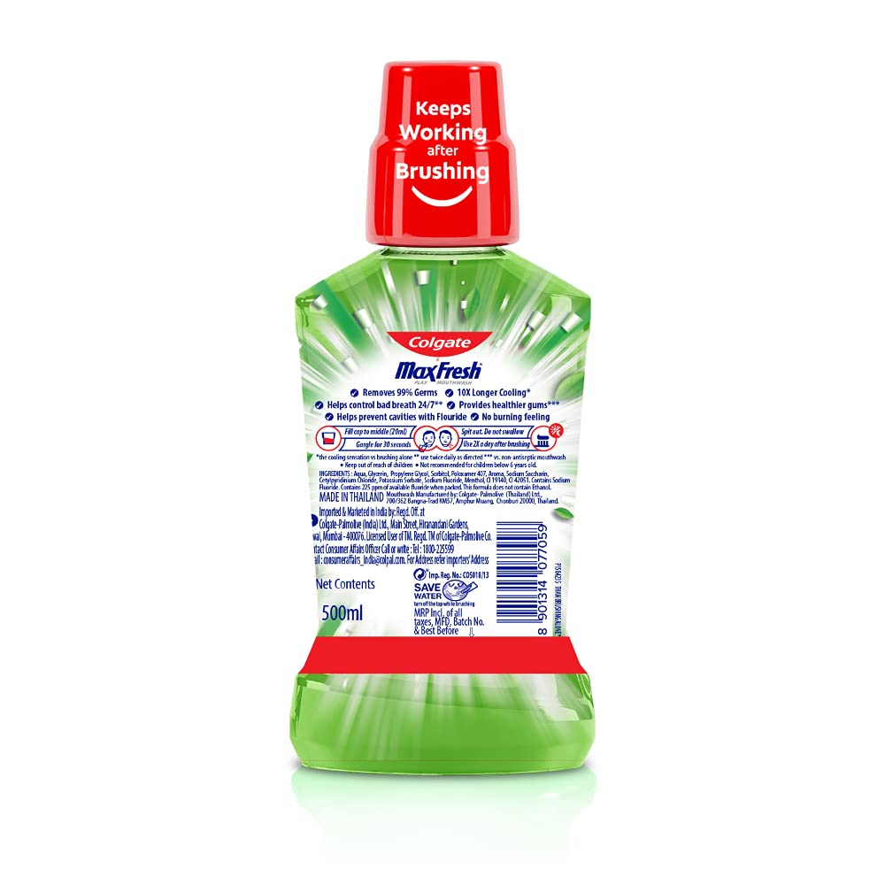 Colgate Plax Fresh Tea Mouthwash, 0% Alcohol - 500 Ml