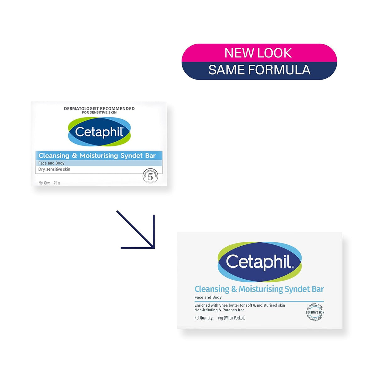 Cetaphil Cleansing and Moisturising Syndet Bar, Shea Butter,For Face & Body, Sensitive skin, 75g
