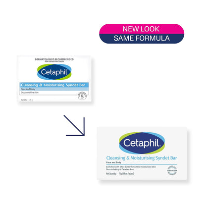 Cetaphil Cleansing and Moisturising Syndet Bar, Shea Butter,For Face & Body, Sensitive skin, 75g