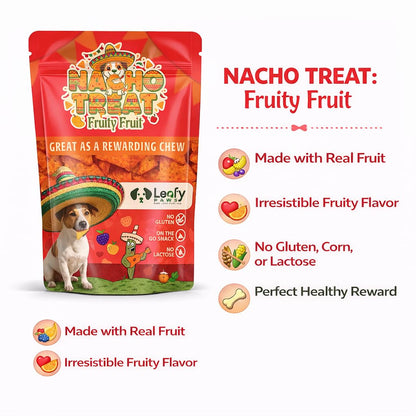 LeafyPaws Nacho Treats Dog Snacks (45g) | Natural Reward Treats for Dogs | 100% Natural Grain Free, Lactose Free, No Added Preservatives (Fruity Fruit)