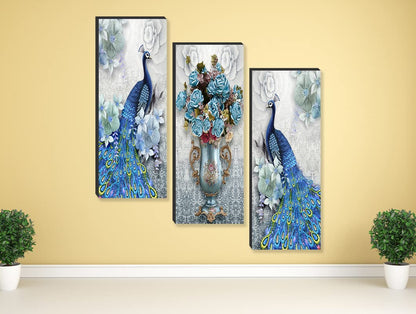 set of 3 Peacock And Flower Pot UV textured self adeshive wall painting for home decoration SANF-SJ91