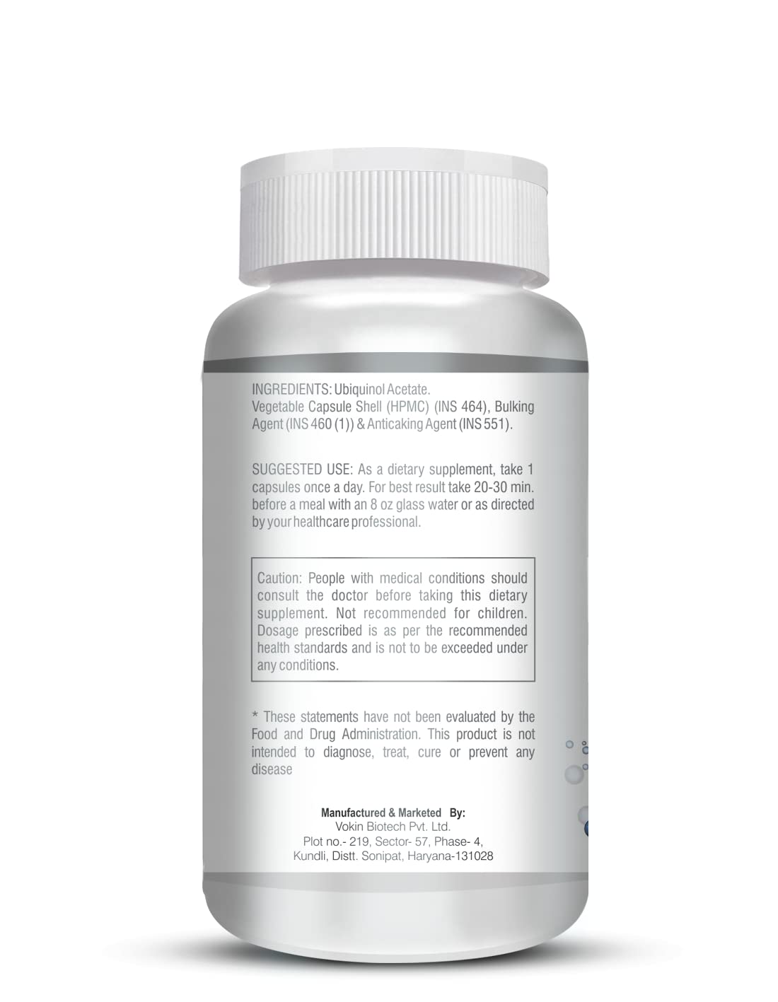 Supplement bottle with label on a white background