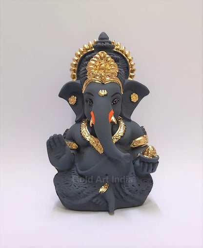 Gold Art India Dark Grey Ganesha Idol Ganesh for Car Dashboard Statue Ganpati Vinayaka Vinayagar Figurine Diwali Gifts Home Decor Luck, Success