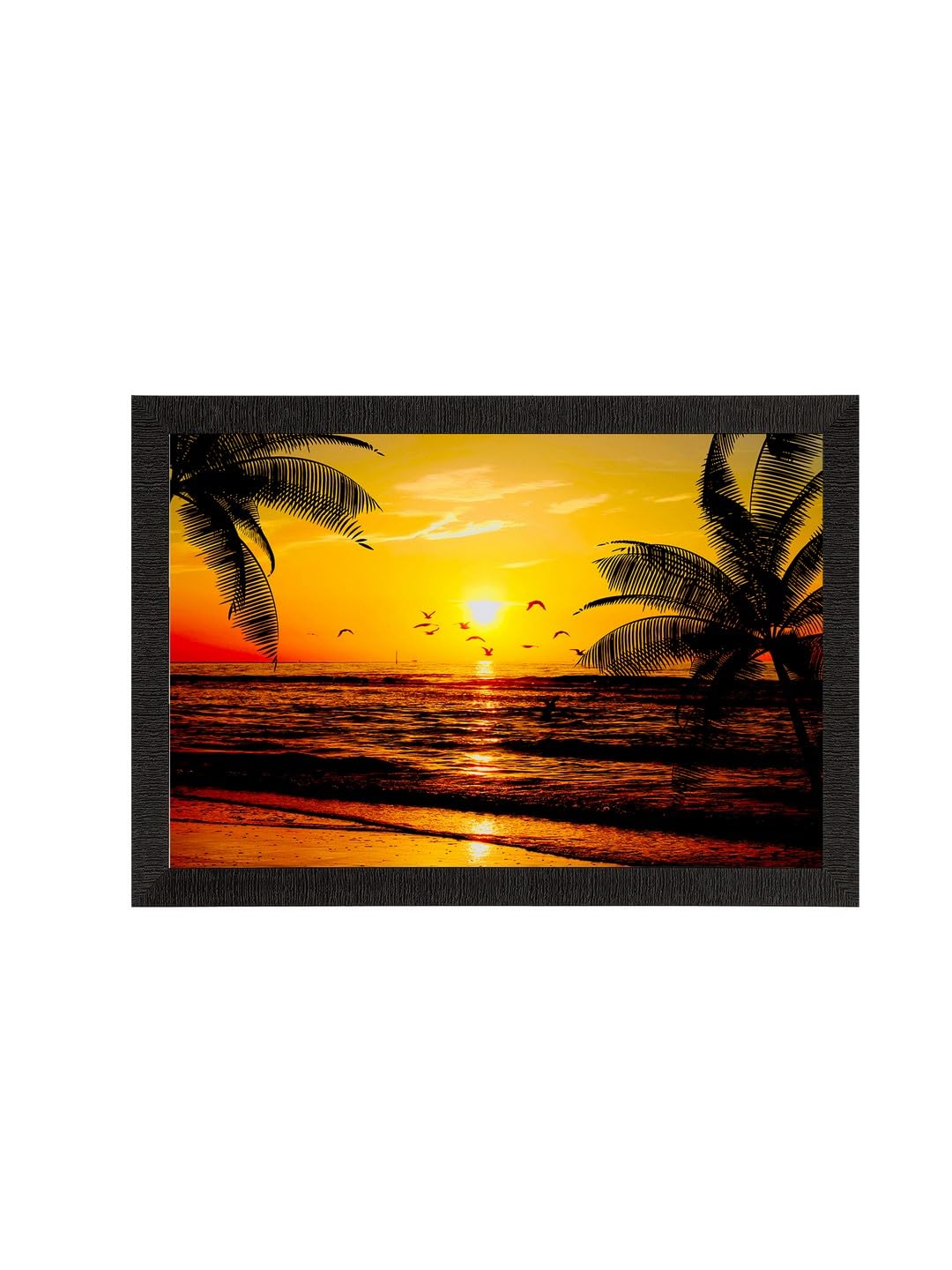 Flying Birds During Sunrise Beach View Painting Digital Printed Wall Art - Coastal Home Decor For Living Room, Bedroom, Office - Gift For Nature Enthusiasts, Family, Friends, Birthday