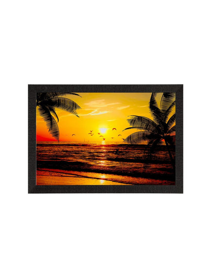 Flying Birds During Sunrise Beach View Painting Digital Printed Wall Art - Coastal Home Decor For Living Room, Bedroom, Office - Gift For Nature Enthusiasts, Family, Friends, Birthday