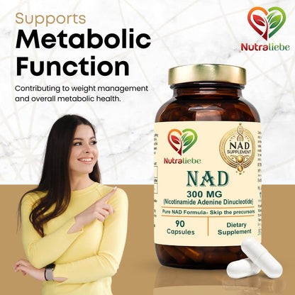 Nutraliebe NAD (Nicotinamide Adenine Dinucleotide) Pure 300mg - Cellular Energy and Repair Formula, 90 Capsules