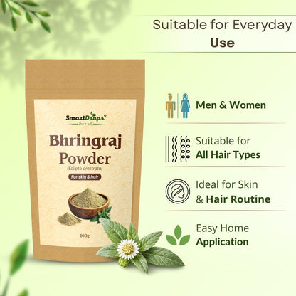 Smartdrops Bhringraj Fine Powder for Hair Rinse Preparation and Skin Pack Mixing DIY Scalp Care and Facial Routine Ingredient | 100g (Pack-1)