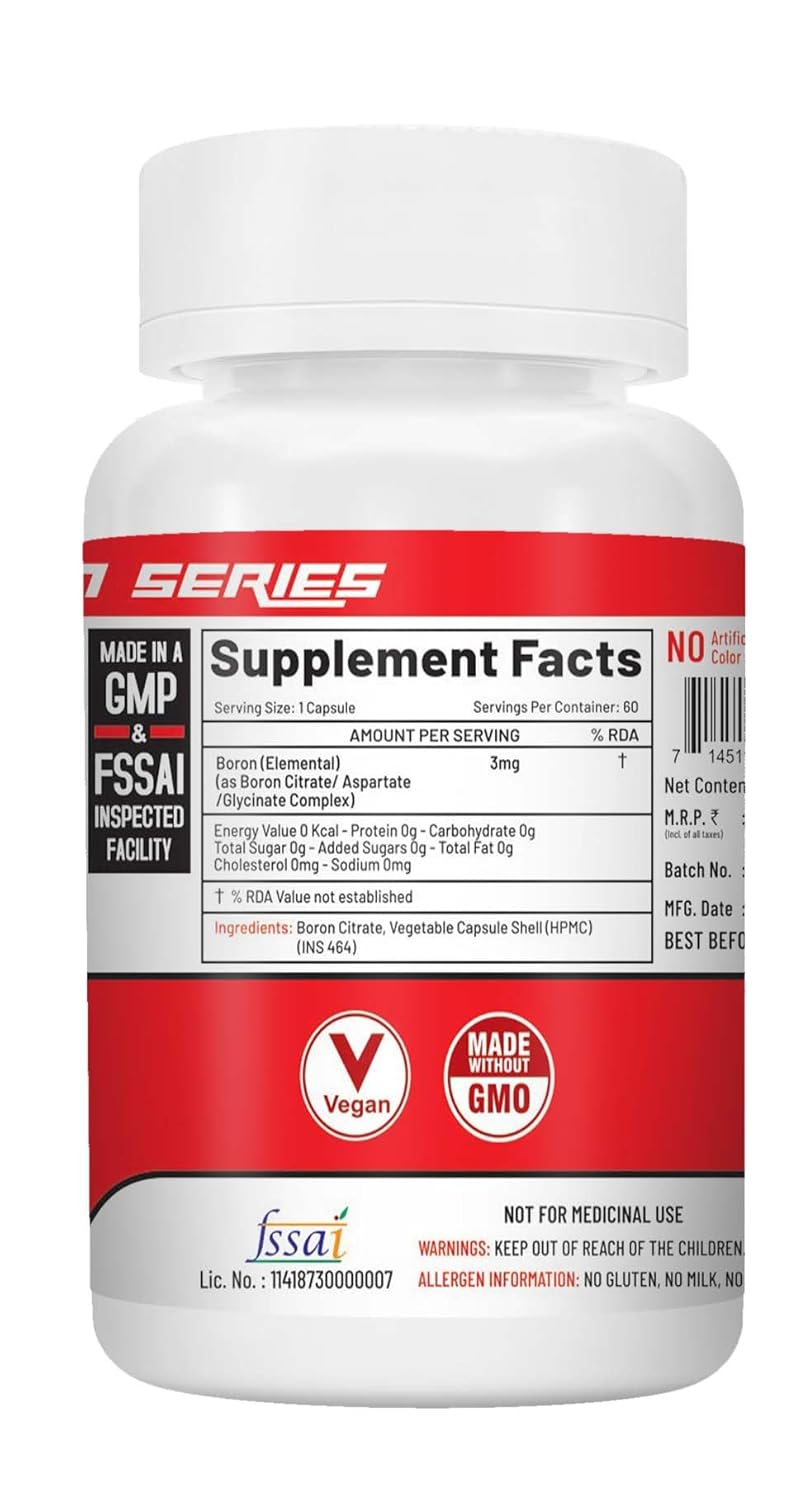 NutriJa Boron 3MG Supplement as Boron Citrate/Aspartate/Glycine Complex in each Serving - 60 Capsules