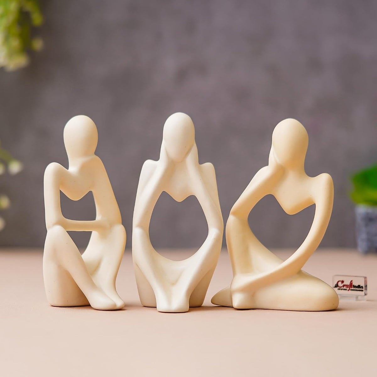 eCraftIndia Resin Decorative Thinking Human Figurines Statues Showpieces (Set of 3, White)| Home Decor Items for Living Room Bedroom Hall Office Desk Bookshelf Table| Home Decor Gifts for Birthday