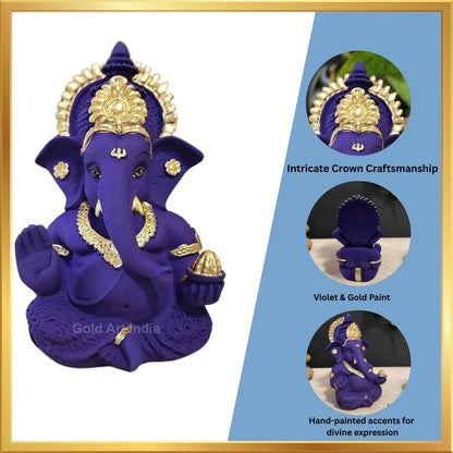 Gold Art India Beautiful Terracotta Ganesha in Violet - A Festive and Auspicious Addition to Your Home or Car(MukutVioletTerra)
