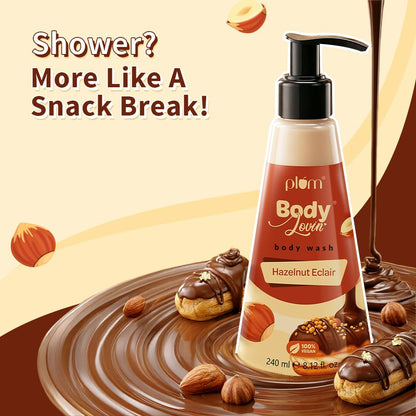 Plum Bodylovin' Hazelnut Eclair Body Wash | SLS-Free Creamy Body Wash | Hydrating Formula | Hazelnut & Vanilla Notes | Aloe-Infused Nourishing Body Cleanser For Soft & Smooth Skin | Decadent Hazelnut Chocolate Fragrance | 240ml