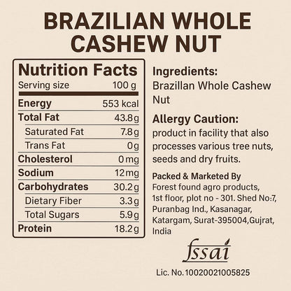 Forest Found 900g Brazilian Jumbo Cashews - Extra Large Whole Kaju - Bigger Than W320 Premium Grade - 100% Natural & Fresh Healthy Dry Fruit