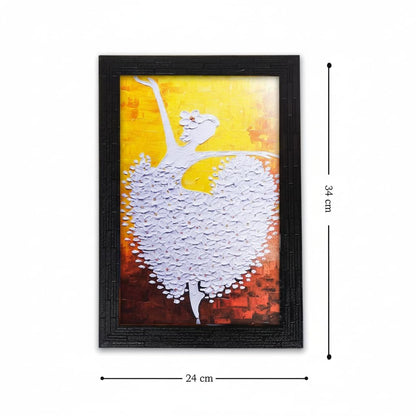 Abstract Art Wooden Dancing Girl Framed Painting | Ready to Hang- (Wooden Frame, Multicolor, 10inch x 14 inch)