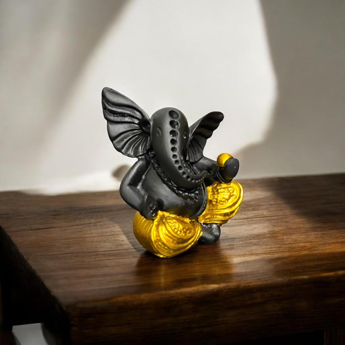 Lord Ganesha Idol for Car Dashboard | Composite Marble Ganesh | Available in White, Golden & Black | Small Sitting Ganpati Murti