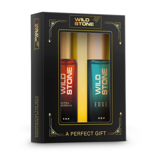 Wild Stone perfume set packaging with two bottles inside a black box on a white background