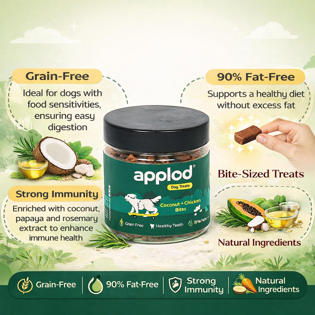 Applod Grain-Free Coconut & Chicken Dog Treats for Puppies & Adult Dogs | Soft Easy-to-Digest Training Reward Snacks for Small Breeds | Healthy High-Protein Treats | 200g