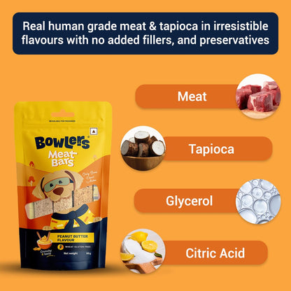 Bowlers Dog Treats Peanut Butter Meat Sticks| 70g | Good for Dental Hygiene | High on Protien| Low in Fat | Grain Free | Handmade Treats