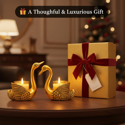 Kalakriti Golden Swan Pair Candle Holder Showpiece for Home Decoration and Good Luck | Aluminium Swans Couple Idol for Anniversary Valentine Wedding Gift & Living Room Décor (Candles not Included)