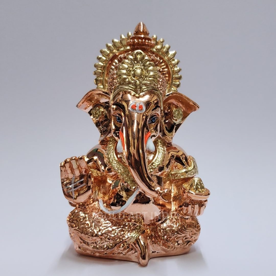 Gold Art India Rose Gold Finish Lord Ganesha Idol 3.5 Inch for Home Temple, Office Desk & Gifting | Premium Ganpati Murti