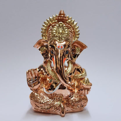 Gold Art India Rose Gold Finish Lord Ganesha Idol 3.5 Inch for Home Temple, Office Desk & Gifting | Premium Ganpati Murti