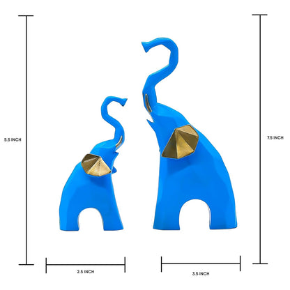 Elephant Pair Showpiece Geometrical Animal Figurine for Home Decor Living Room Decor(9 & 6 inch, Green)