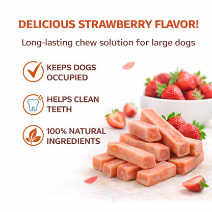 LeafyPaws Himalayan Cheese Chew Dog Treats (65g) | 100% Natural Long Lasting Yak Milk Chews for Medium & Large Dogs (25kg+) | Lactose Free, Grain Free, No Preservatives, Dental Support (Strawberry)