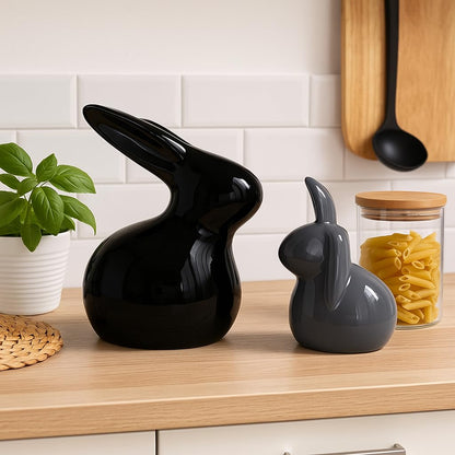 Home Décor Ceramic Rabbit Figurines (Set of 2, Black and Grey)