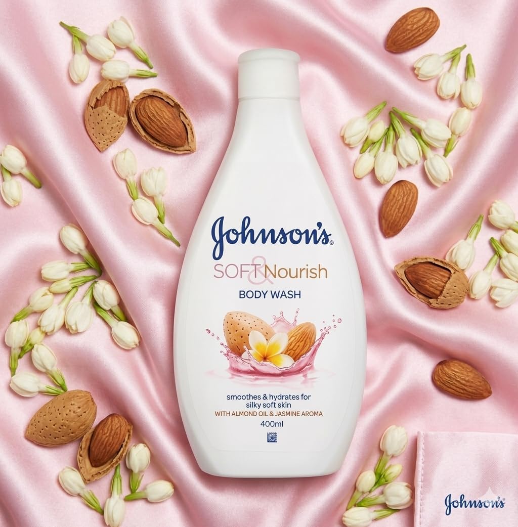 Johnson’s Soft & Nourish Body Wash 400ml – Almond Oil & Jasmine Aroma Shower Gel, Moisturising Body Cleanser for Soft, Silky & Hydrated Skin, Suitable for All Skin Types