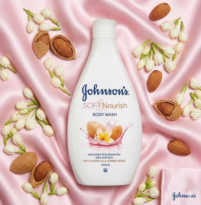 Johnson’s Soft & Nourish Body Wash 400ml – Almond Oil & Jasmine Aroma Shower Gel, Moisturising Body Cleanser for Soft, Silky & Hydrated Skin, Suitable for All Skin Types