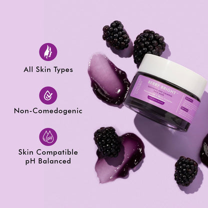 Cosmetic jar with blackberries on a purple background