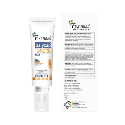Fixderma Salyzap 2% Salicylic Acid Acne Spot Corrector Gel with 2% Niacinamide Acid & 1% Aczero | Reduce Active Acne & Redness | Fades Dark Spots & Blemishes | Pimple Remover For Men & Women - 20g