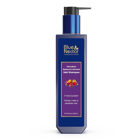 Blue Nectar Batana Hair Shampoo for Fuller & Stronger Hair | Organic Shampoo for Dry, Frizzy, Curly, and Wavy types | Redensyl Alternate | Shampoo for Women & Men (17 Herbs, 200ml)