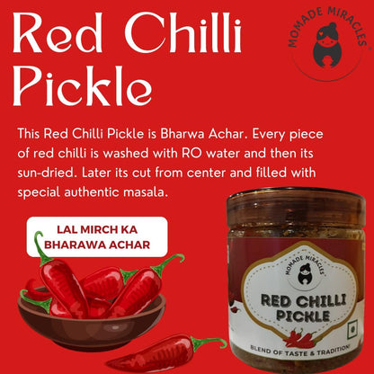 Momade Miracles Red Chilli Pickle in Fresh Mustard Oil | Homemade Bharwa Lal Mirch Achar | Spicy & Tangy Stuffed Red Chili Pickle | Traditional Indian Recipe | Authentic Flavor with Less Oil | 400g