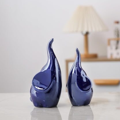 Street27 Elephant Figurine Pair for Home Decor, Cute Good Luck Elephant Idol Statue for Living Room, Office, Car and Centerpiece, Perfect Gifting Sculpture for Family and Friends (Blue)