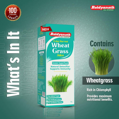 Baidyanath Wheatgrass Juice - 1L | Natural Liver detox & Gut cleanser Juice | Superfood for Weight & Cholesterol management