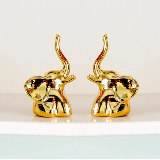 Modern Elephant Showpiece Set of 2 | White & Gold Ceramic Elephant Figurines for Home Decor | Stylish Elephant Statue for Living Room, Bedroom, Office, Table & Cabinet