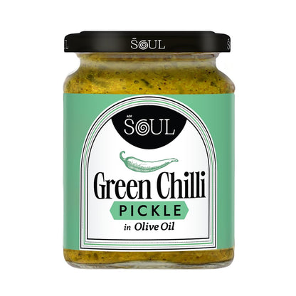 ADF Soul’s Spicy green chillies pickled in 100% Olive Oil with bold, tangy and traditional Indian spices | 265g