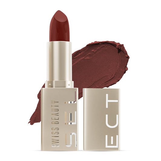 Swiss Beauty Select Crème Touch Hydrating Lipstick | With Vitamin E and Tea Tree Oil | High -shine finish | shade- Walnut Brown, 4g