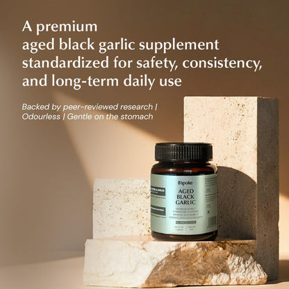B'spoke Aged Black Garlic | Odourless Extract Standardized to 0.5% S-Allyl Cysteine (SAC) | Garlic Bulb Derived | Enhanced Bioavailability for Antioxidant & Cardiovascular Support | Gentle on Stomach