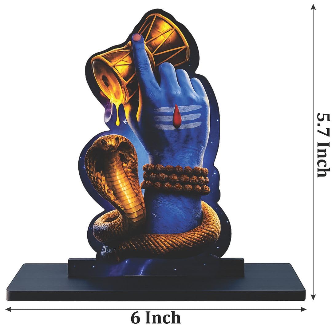 Wooden Lord Shiva Idol with Damru | Spiritual Tabletop Showpiece for Home, Office Desk, Temple, Living Room Decor, Religious Gift Item (5.7 x 6 Inch)