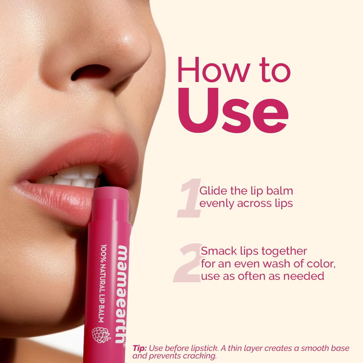 Mamaearth Nourishing Tinted 100% Natural Lip Balm With Vitamin E And Raspberry - 4 G | Gives 12-Hour Moisturization|For Dry&Chapped Lips|Naturally Pink |Natural Tint|Brightens |Tinted Lip Balm