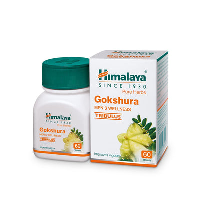 Himalaya Gokshura Men's Wellness Tribulus supplement bottle and packaging on a white background