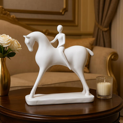 Elegant Horse with Rider Statue for Home Décor (Pack of 1, White)