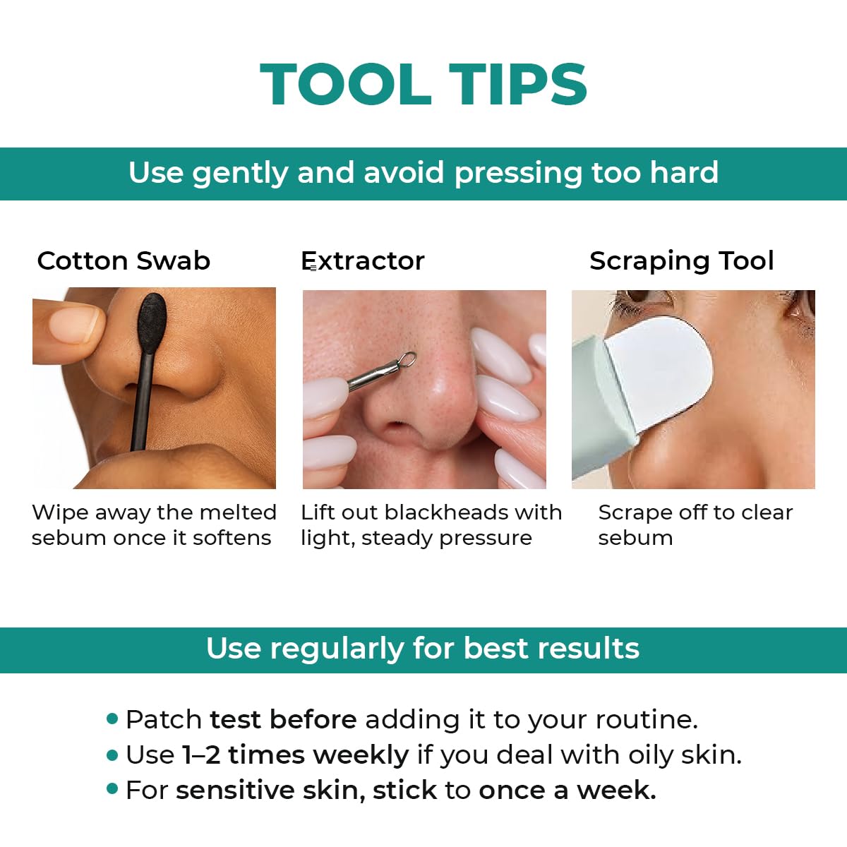 Instructions on using a blackhead removal tool with images and text.