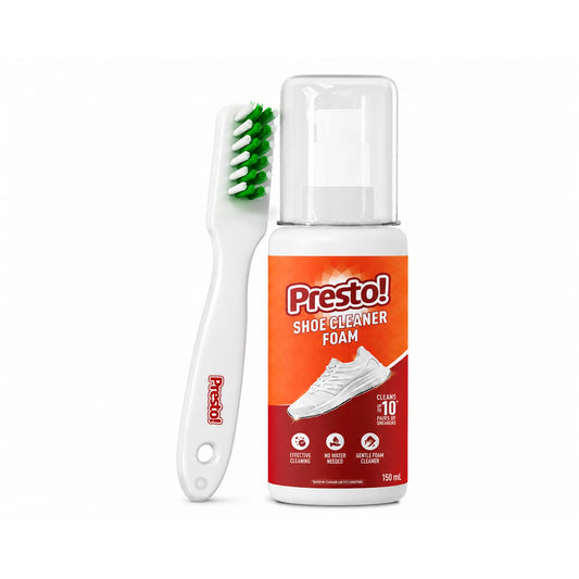 Amazon Brand - Presto! Sports Shoe Cleaner With Brush 150 ml | Removes Tough Stains | No Water Required | Ready To Use