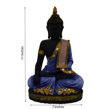 eCraftIndia Meditating Lord Buddha Polyresin Statue (17.5 cm x 12.5 cm x 27.5 cm, Blue and White)