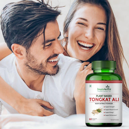 Simply Herbal Tongkat Ali root extract powder 1000mg | Enhanced testosterone level, Stamina and Stress tolerance 60 Veg Capsules