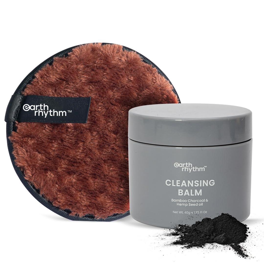 Earth Rhythm Charcoal Cleansing Balm and Reusable Cleansing Pad Combo, Easily Removes Stubborn Face & Eye Makeup - 50 gm